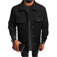 thumbnail image 2 of Men's Wool Blend Jacket Solid Color Lapel Button Front Flap Double Pocket Utility Coat for Fall Winter Business Christmas,Black,S, 2 of 9