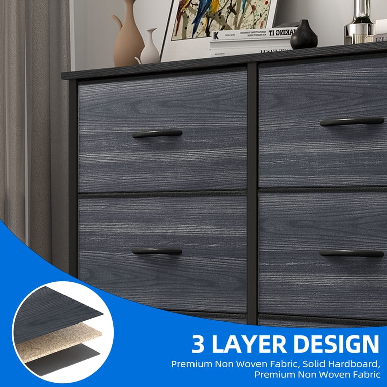 4-Drawer Fabric Dresser - Storage Tower With Wood Top, Steel Frame, Removable Bins For Bedroom