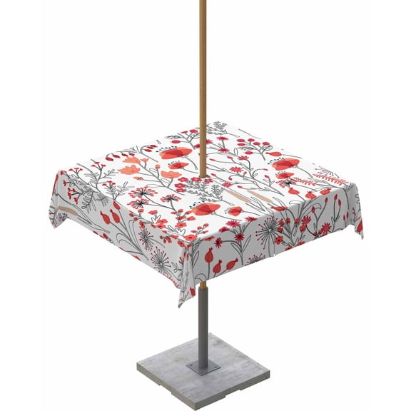 Fsddascl Orange Red Spring Floral Outdoor Tablecloth - 54x54 Inch Square Dining Table Cover, Vintage Botanical Colorful Elegant Waterproof Outdoor Table Cloth with Umbrella Hole & Zipper for Patio