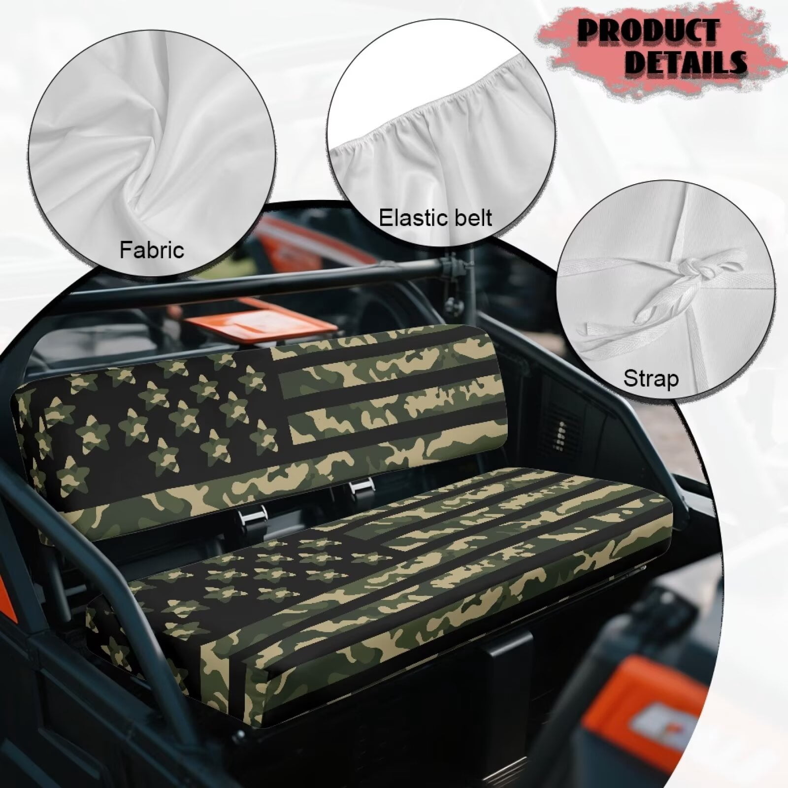 Binienty American Flag Green Camo UTV Bench Seat Covers Compatible With Kawasaki Mule 300 3010 3020 4000 4010 2001-2023 2025, Breathable Non-Slip Polyester UTV Seat Cover Set