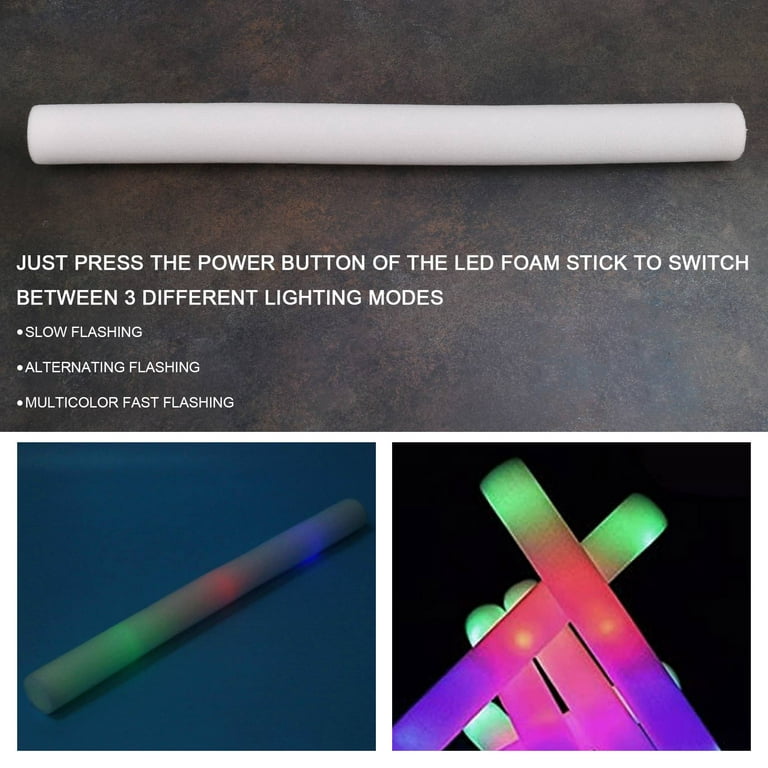 Glow Sticks - 24 Pcs LED Foam Sticks Glow Batons with 3 Modes Flashing  Effect, Supplies 