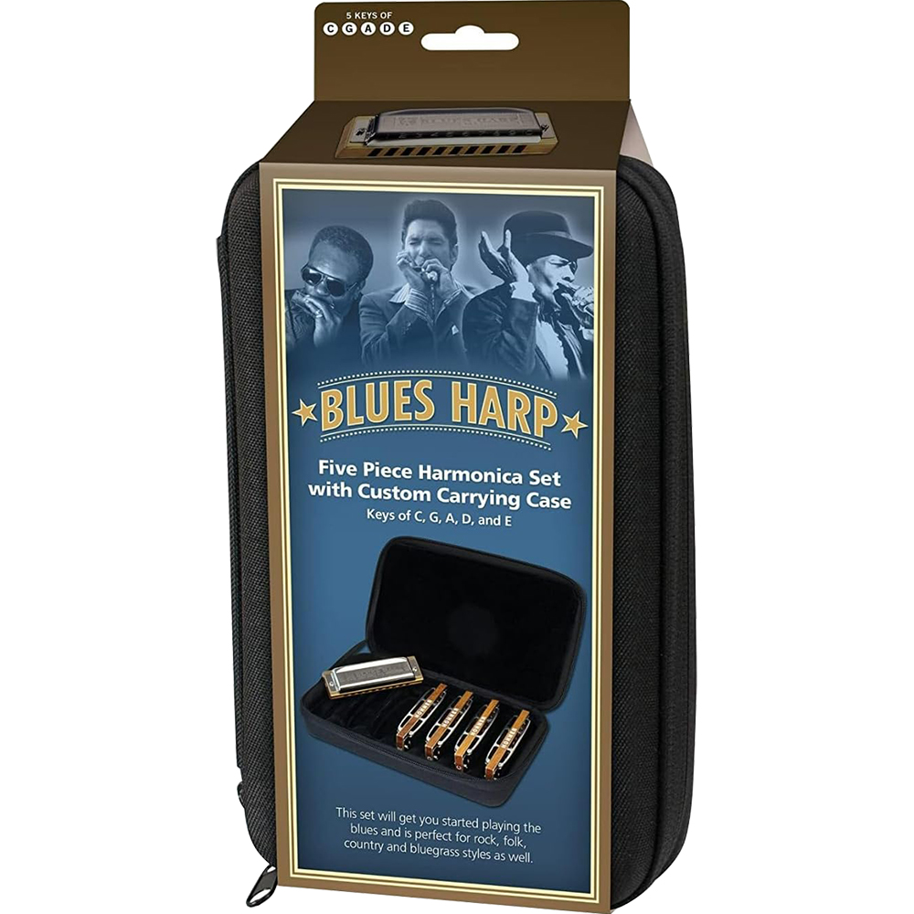 Hohner MS Series Blues Harp Bundle of 5 Harmonicas with C-7 Case