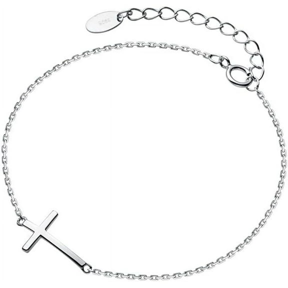 Cross Anklets for Women Men 925 Sterling Silver Sideways Cross Adjustable Chain Classic Dainty Charm Foot Anklet Bracelet Baptism Birthday Jewelry
