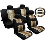 Cool Fur Print Tan Leopard Black Knit Mever Set Fits Jeep Liberty Low Back Seats