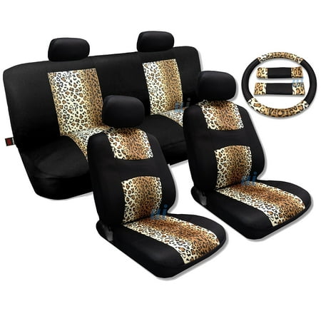Cool Fur Print Tan Leopard Black Knit Mever Set Fits Jeep Liberty Low Back Seats