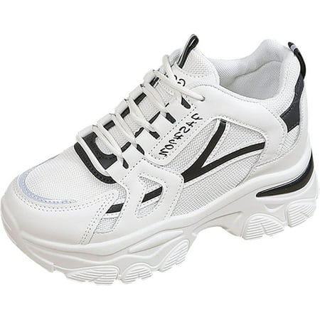 

Women’s Fashion Platform Sneakers Breathable White Leather Mesh Teenage Girls Comfort Casual Sport Walking Shoes Mesh Arch