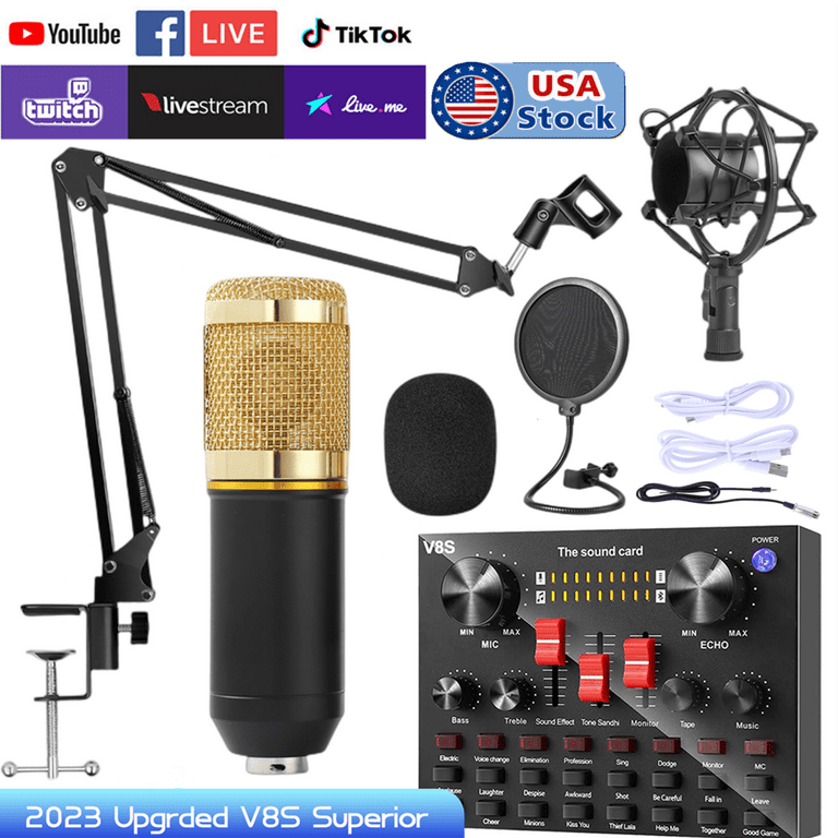 Podcast Microphone Bundle Upgrade V8s Superior Live Sound Card Bm-800 Condenser Microphone with Muti-Functional Bluetooth DJ Mixer for Studio