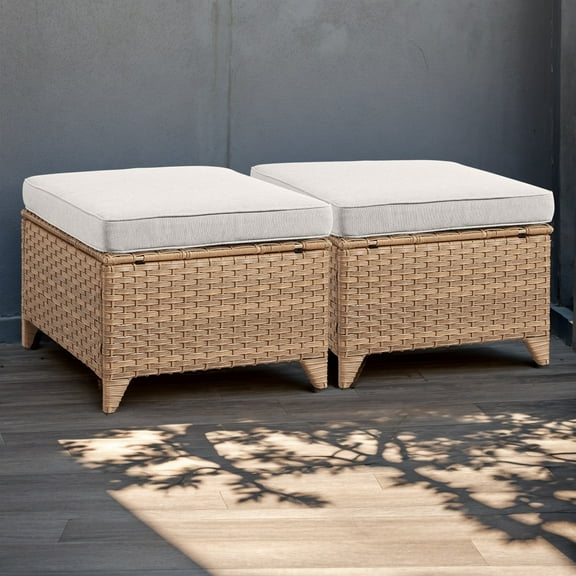 Pocassy Wicker Rattan Ottoman Outdoor Patio Ottoman Yellow - Beige