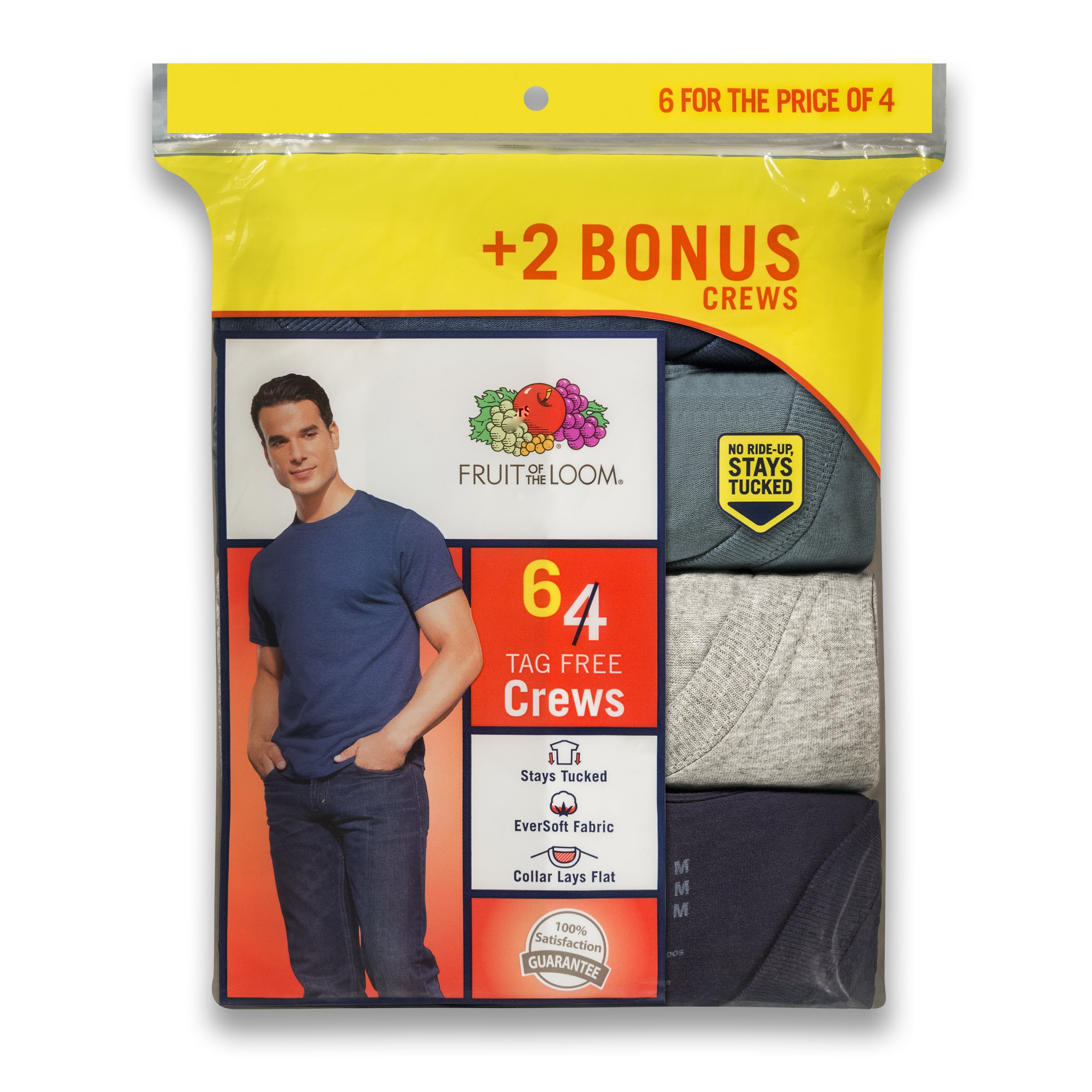Men's Assorted Color Crew T Shirts, 4+2 Bonus Pack