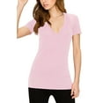 thumbnail image 3 of Made by Johnny Women's Basic Fitted Soft Short Sleeve Deep V-Neck T-Shirt M PINK, 3 of 6