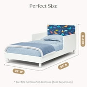 Delta Children Dreamer Toddler Bed (Choose from Dinosaur or Rainbow Headboard Stickers), Bianca White