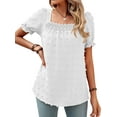 thumbnail image 6 of ZXSXSY Women Swiss Dot Elastic Square Neck Puff Short Sleeve Smocked Top, 6 of 7