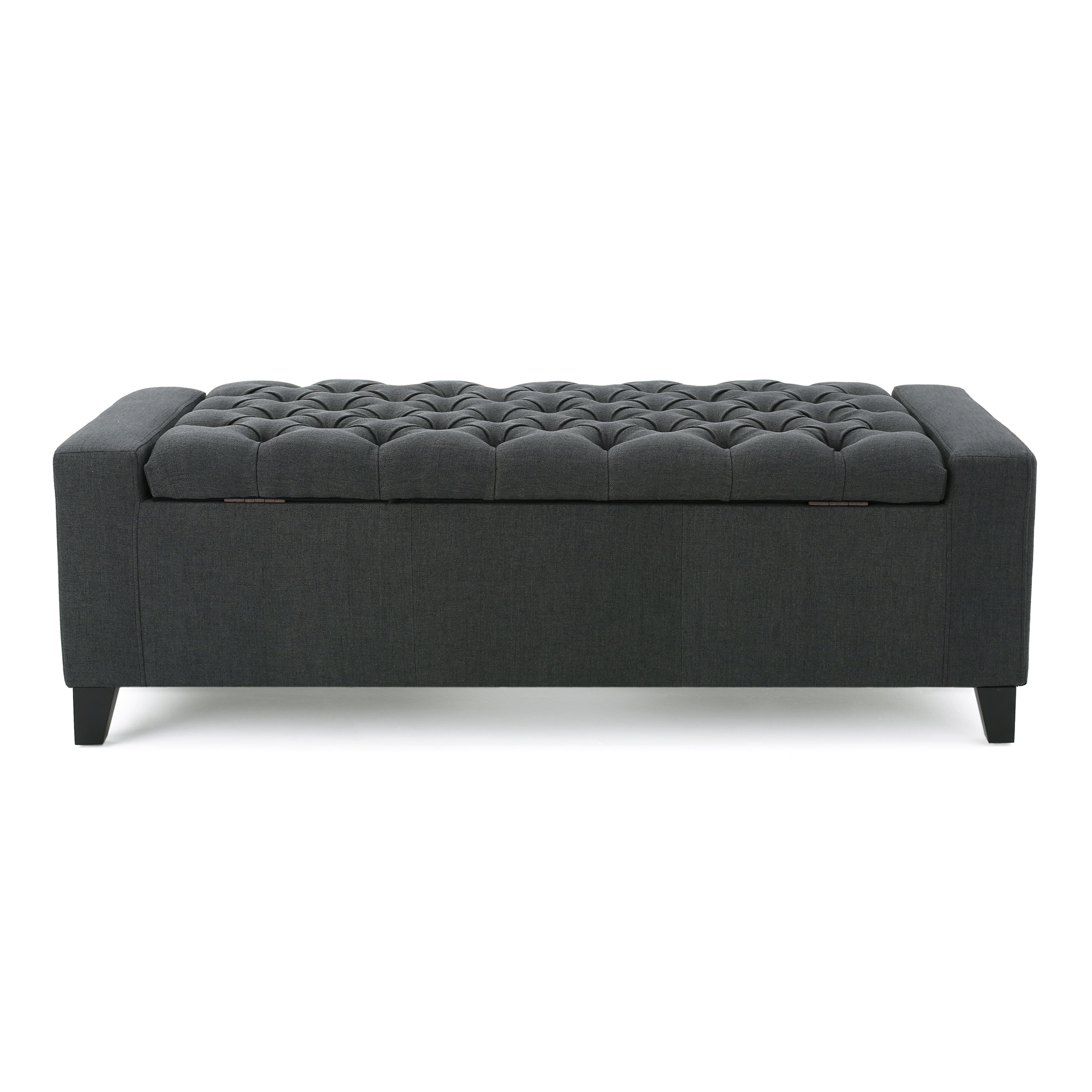 Noble House Hannah Dark Grey Fabric Storage Ottoman