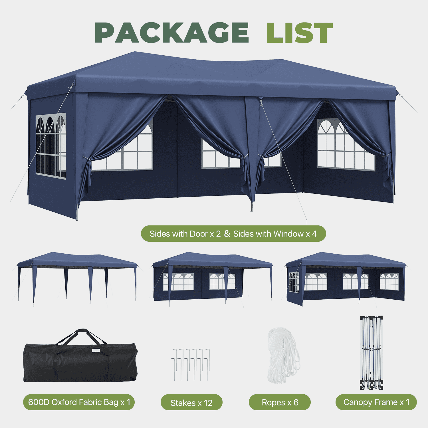 BaPiPro 10'x20' Pop up Canopy Tent, Folding Outdoor Party Wedding Event Tent with 6 Removable Sidewalls, 4 Windows, Portable Instant Shelter Canopy Gazebo, Blue