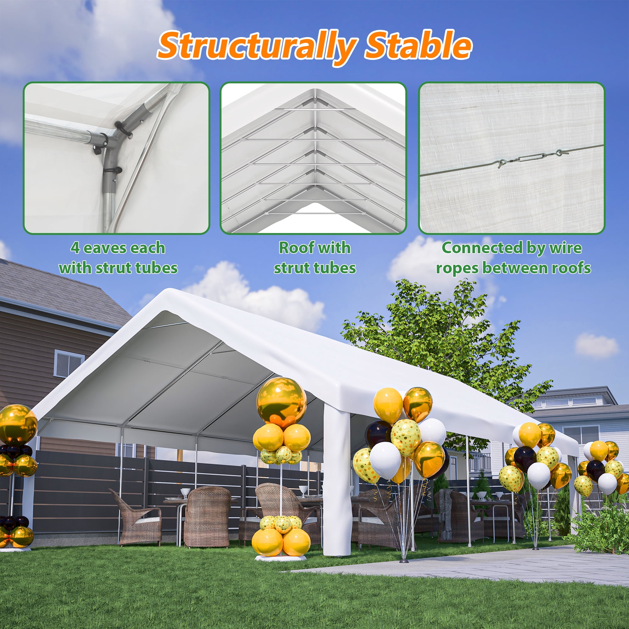 MAYEERTY 20x32FT Party Tent, 3 Storage Bags Removable Sidewalls for Wedding BBQ Camping Carport