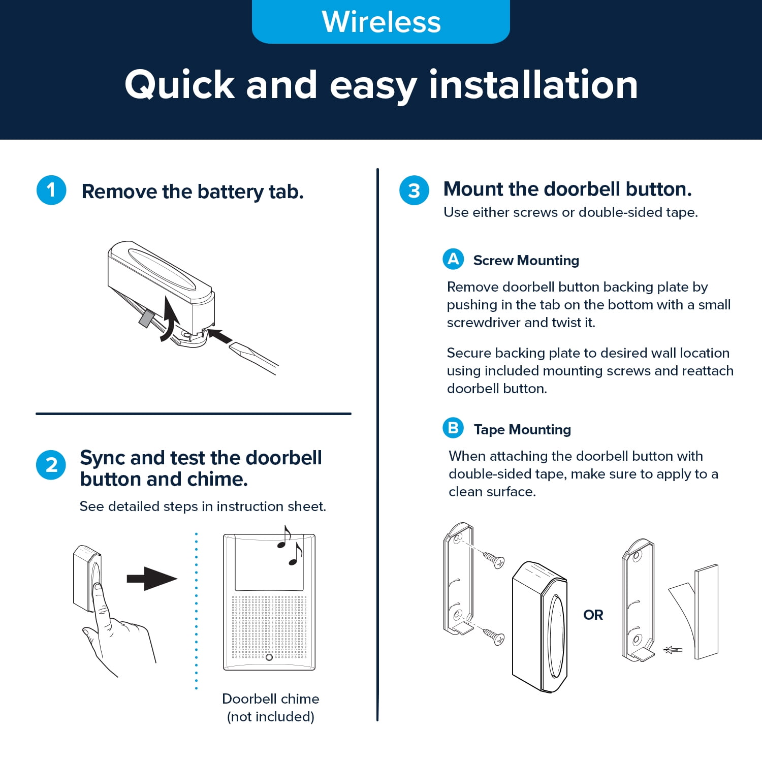Heath Zenith Heath Zenith White Plastic Wireless Push Doorbell Button