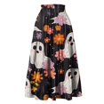 thumbnail image 5 of Womens Casual Elastic Waist Drawstring Midi Skirt Halloween Print Vacation Style A Line Flared Skirt With Pockets, 5 of 6