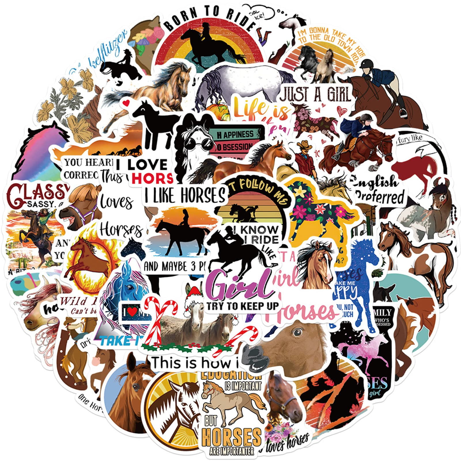 50Pcs Pack Horse Stickers Horse Style PVC Waterproof Vinyl Stickers