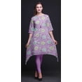 thumbnail image 3 of Bimba Purple Leaves & Flower Floral Asymmetric Kurta Indian Tunic Tops For Women Printed Indian Clothing XXX-Large, 3 of 6