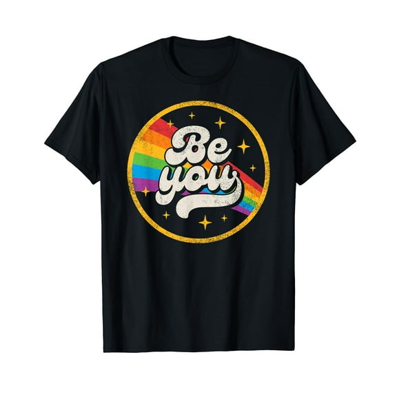 Be You Pride LGBTQ Gay LGBT Ally Rainbow Flag Retro Galaxy Funny Cute Colorful Unisex T-Shirt