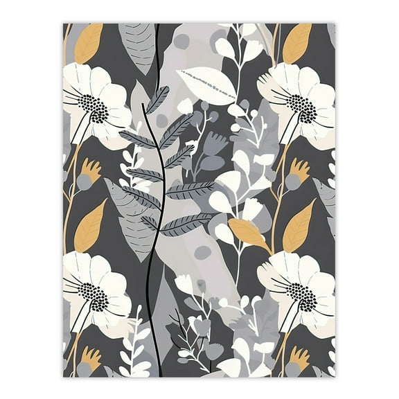 Grey Orange Wildflower Design Floral Pattern Living Room Large Wall Art Poster Print Thick Paper 18X24 Inch
