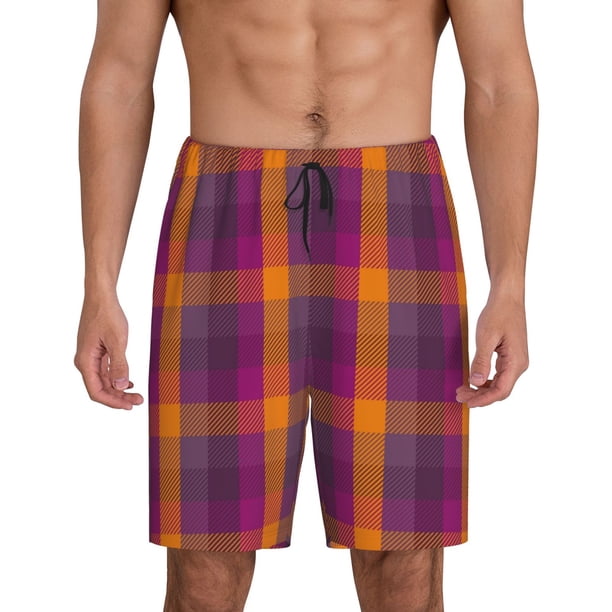 Fotbe Orange and Purple Plaid Pantalones Cortos de Pijama para Hombre, Ropa de Dormir, Pantalones de Pijama Cortos para Hombre-3X-Large