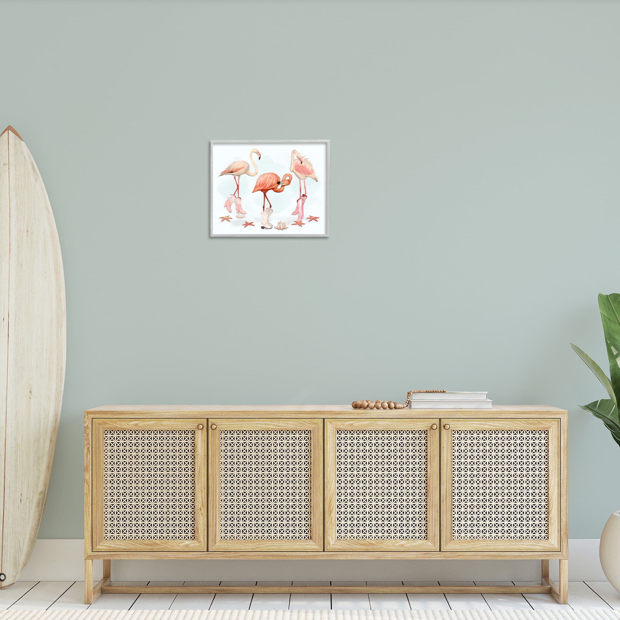 Stupell Industries Minimal Cowgirl Flamingos Animals & Insects Painting Gray Framed Art Print Wall Art, 20 x 16