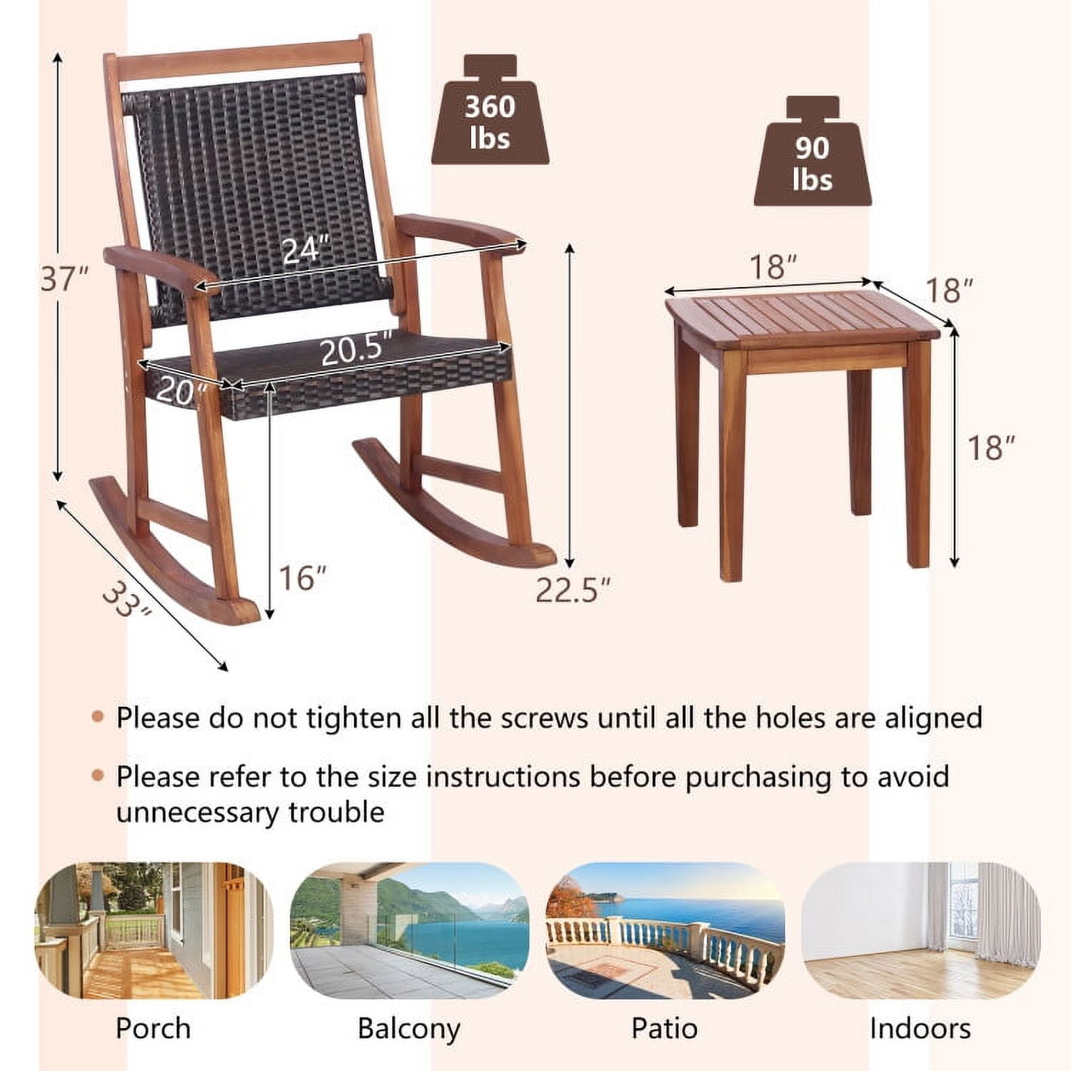 Aimee Lii 3 Pieces Acacia Wood Patio Rocking Chair Set with Side Table, Outdoor Patio Furniture Set Aimee Lii 3 Pieces Acacia Wood Patio Rocking Chair Set with Side Table, Outdoor Patio Furniture Set