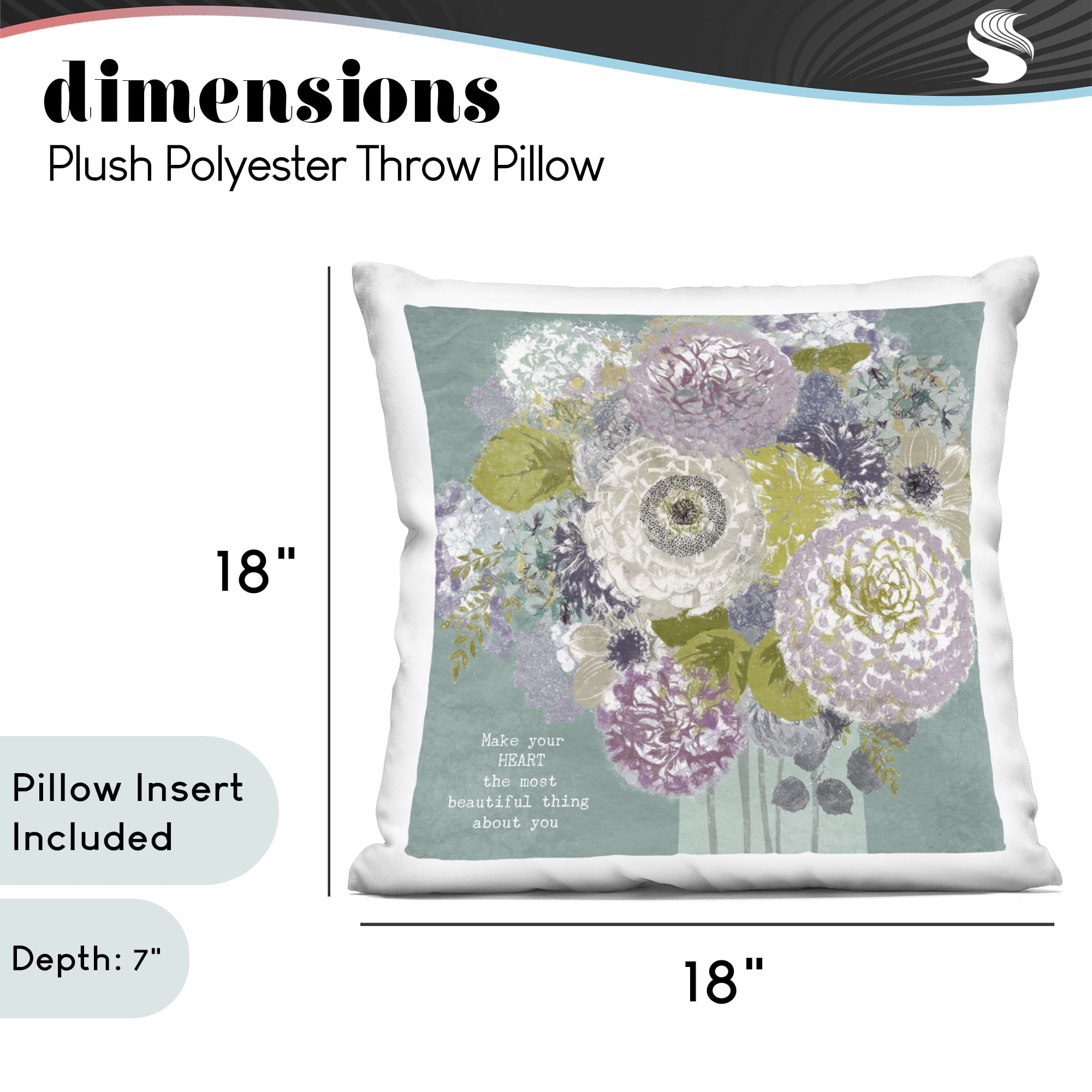 Stupell Industries Most Beautiful Thing Florals Decorative Printed Throw Pillow, design by Suzanne Nicoll, 18 x 7 x 18