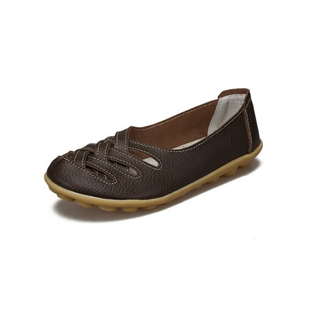 

UKAP Ladies Casual Shoes Driving Flats Comfort Loafers Classic Leather Shoe Womens Slip On Breathable Brown 7
