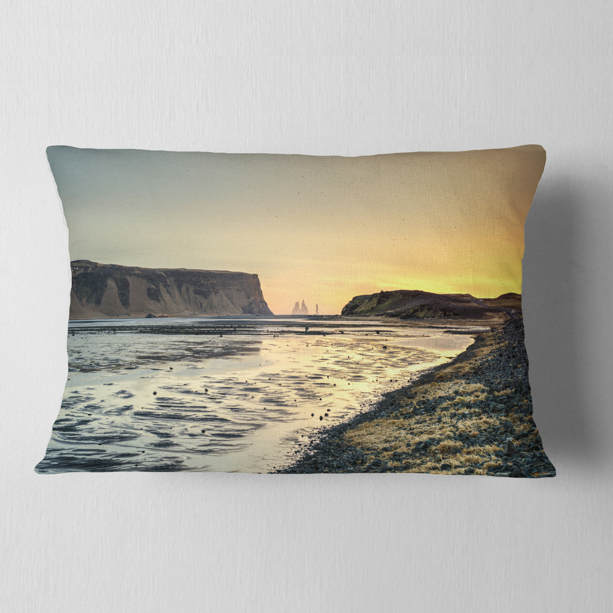 Designart Dyrholaey View Unto Reynisfjara - Seashore Throw Pillow - 12x20