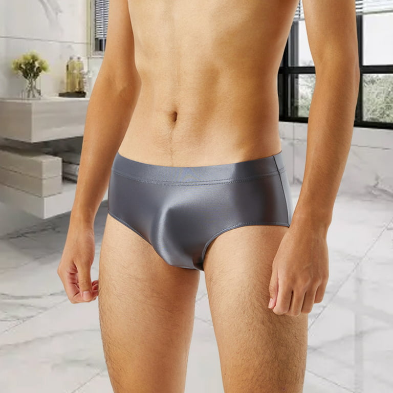 Sunnymall Men Panties Solid Color Smooth Stretch Seamless Glossy