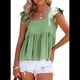 thumbnail image 3 of Blusa Informal de Mujer con Cuello Cuadrado, Volantes, Mangas , Peplum, Babydoll, Sin Mangas, Verde XXXL, 3 of 9
