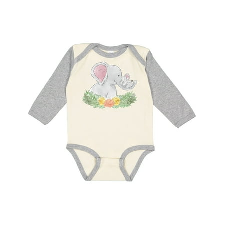 

Inktastic Cute Elephants with Flowers Gift Baby Boy or Baby Girl Long Sleeve Bodysuit