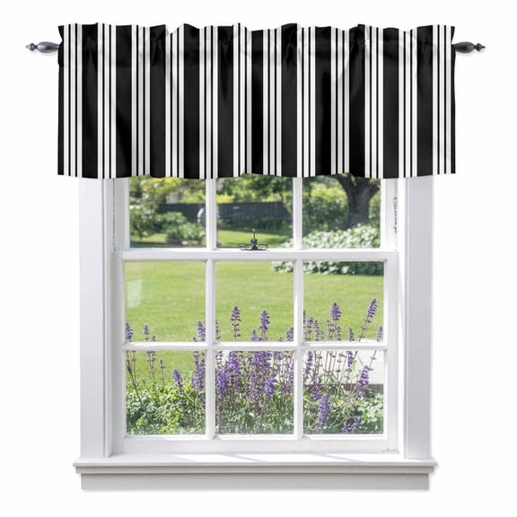 Black Striped Valances for Windows, Modern Classic Stripes Rustic Country Farmhouse Valance Window Treatment Rod Pocket Short Curtains Valances for Kitchen Bathroom 42"W x 18"L