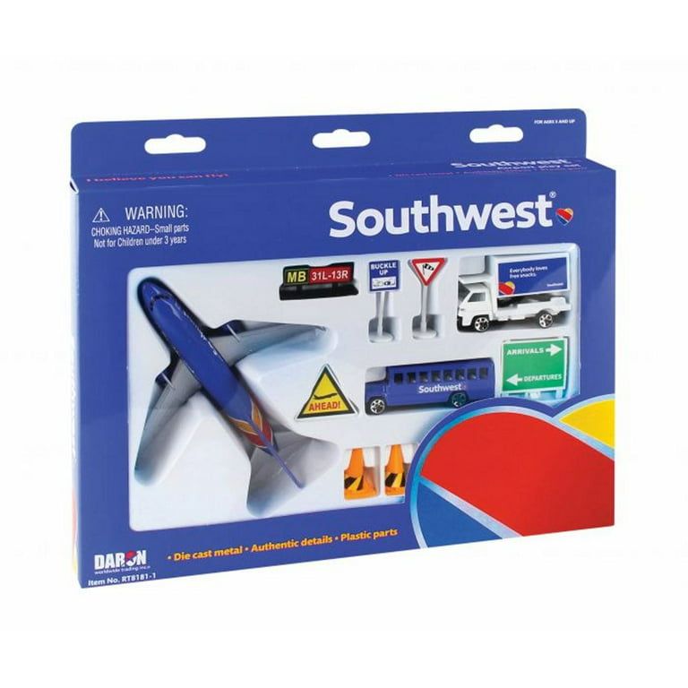 Toy Airplane Playset - Airport Playmat with Three 5.5 Diecast Model Planes & Accessories - Southwest, Spirit, Jetblue Airlines