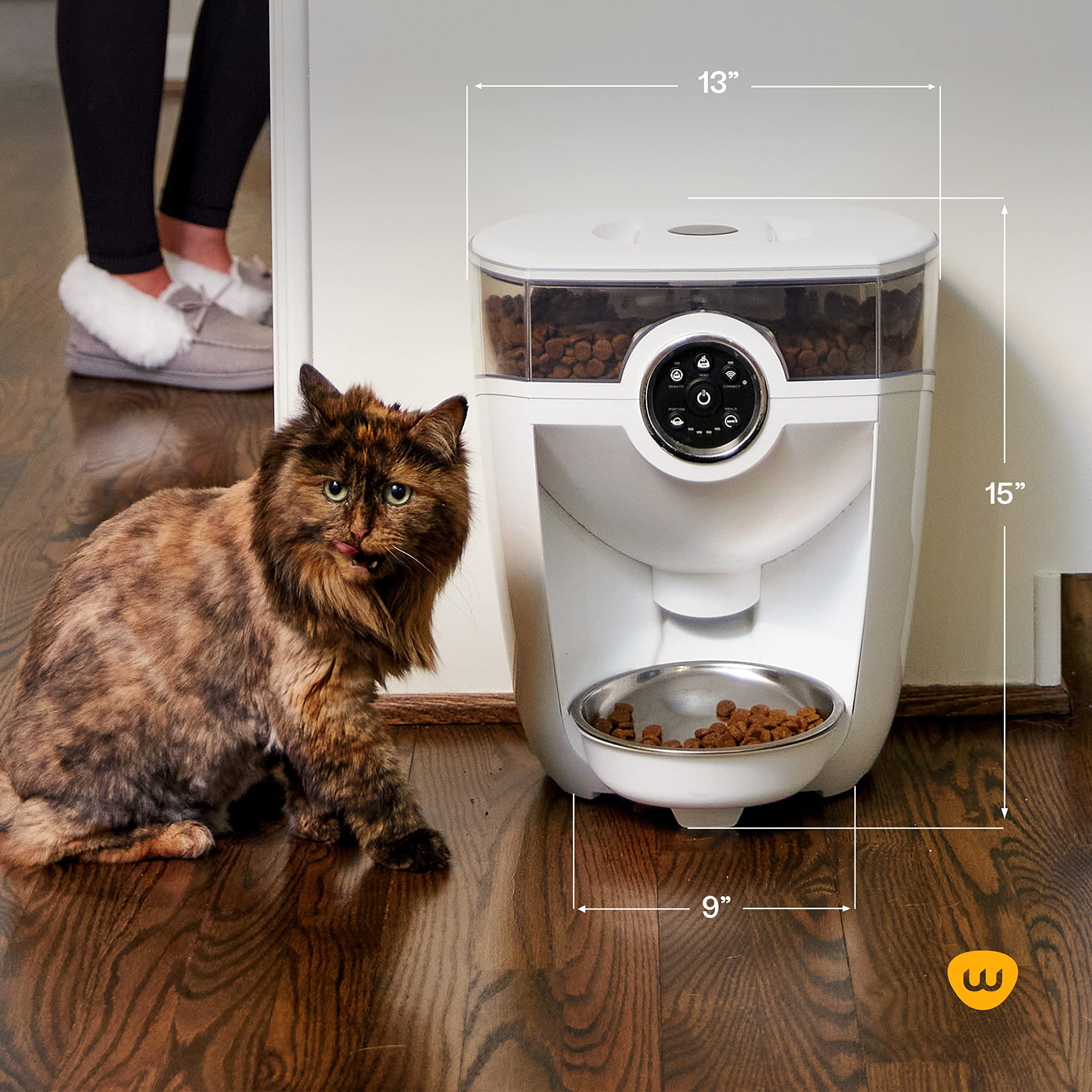 Feeder-Robot by Whisker, White with Smoke-Grey Hopper; Smart, Automatic Pet Feeder, Feed Your Cat and Dog from Anywhere, Designed & Assembled in USA