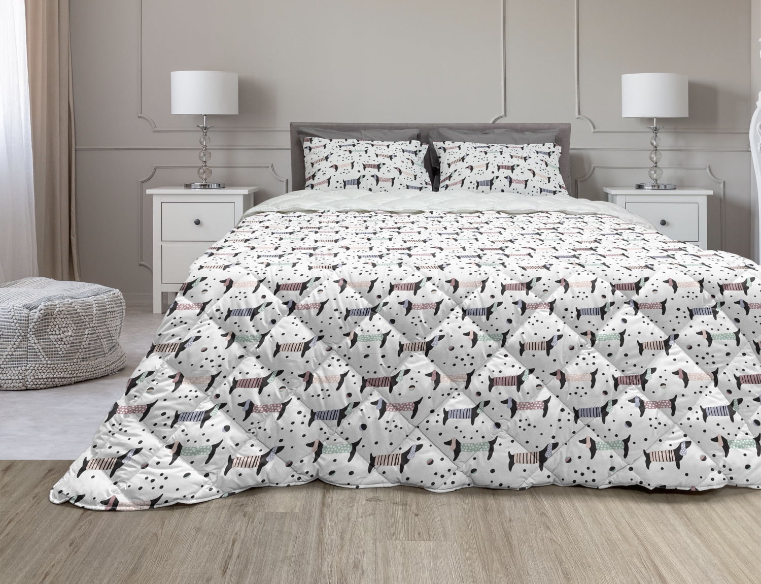 Dachshund Silhouette Print Details about   Dog Lover Quilted Bedspread & Pillow Shams Set 