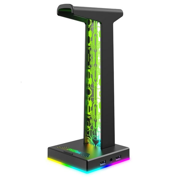Yammee LED Headphone Stand with 2 USB Charging Port 3.5mm Port Desk Gaming Headset Stand for All Earphone Accessories