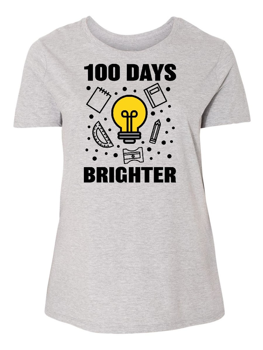 INKtastic - 100 Days Brighter with Light Bulb Women's Plus Size T-Shirt ...