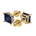 thumbnail image 2 of 14K Solid Gold Screw Back Stud Earrings for Women | 2 cttw Princess Cut Simulated Blue Sapphire | Yellow Gold, 2 of 4