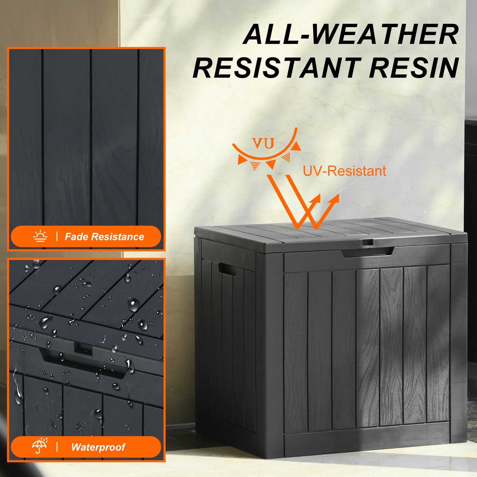 Gianna 31 Gallon Resin Deck Box, Waterproof UV Resistant Outdoor Storage Box for Garden, Indoor，Wisteria Black