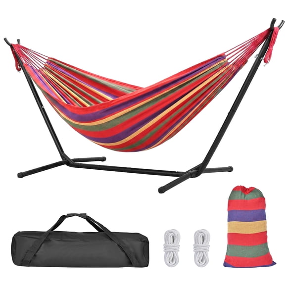 9Ft Double Hammock with Space Saving Steel Stand, 2 Person Heavy Duty Standing Hammocks with 440lb Capacity and Portable Carrying Bag