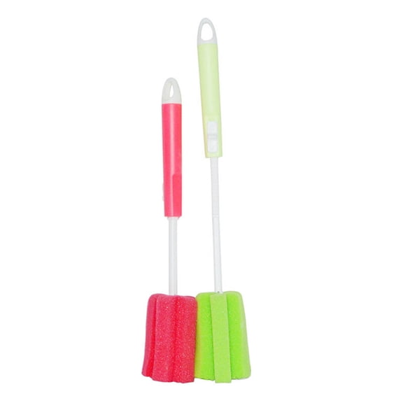 2 Pcs Bottle Sponge Brushes, Dishwashing Foam Sponge Brushes with Adjustable Long Handle Bottle Scrubber Cleaning Sponges Brushes Cleaner for Bottle Glasses Cups Clean,11.42"x2.17", Random Color