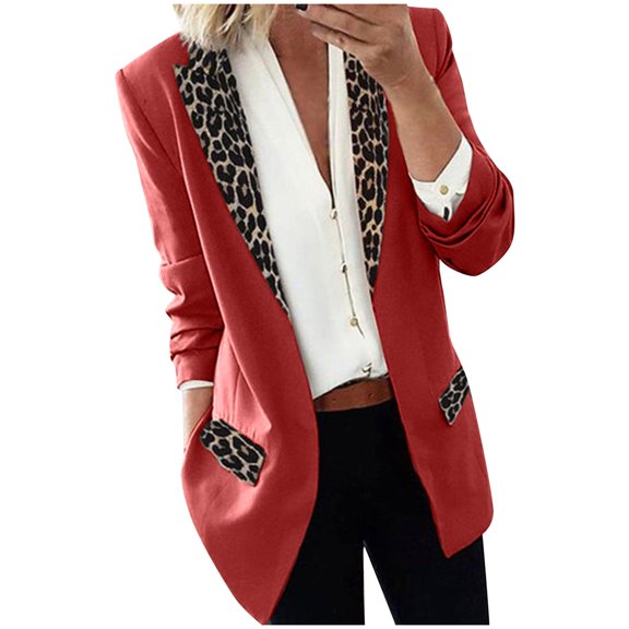 UPPADA Womens Casual Blazers Fashion Leopard Color Block Blazer Jackets Lapel Collar Long Sleeve Office Outwear Coats