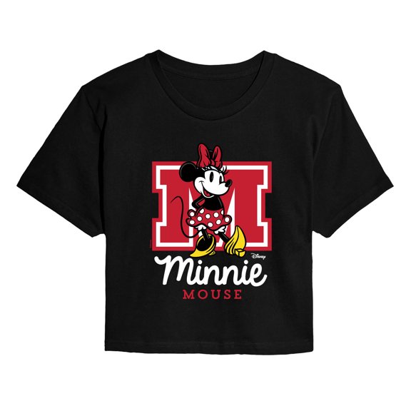 Disney - Minnie Collegiate - Juniors Cropped Graphic T-Shirt