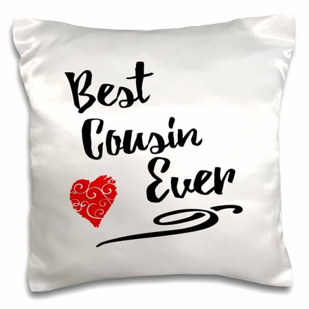 3dRose Best Cousin Ever design with Red Swirly heart - Pillow Case, 16 by