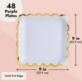 thumbnail image 4 of 48 Pack Pastel Purple Paper Plates for Birthday Party Supplies, Scalloped Gold Border, 9 in, 4 of 7