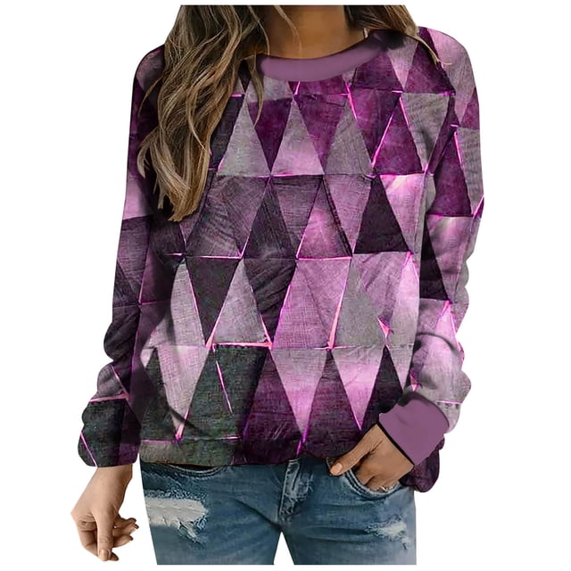 Tee-Shirts Graphiques pour Femmes Mode Imprimé Manches Longues Confortable Respirant Col Rond Sweat-Shirt Automne Hauts