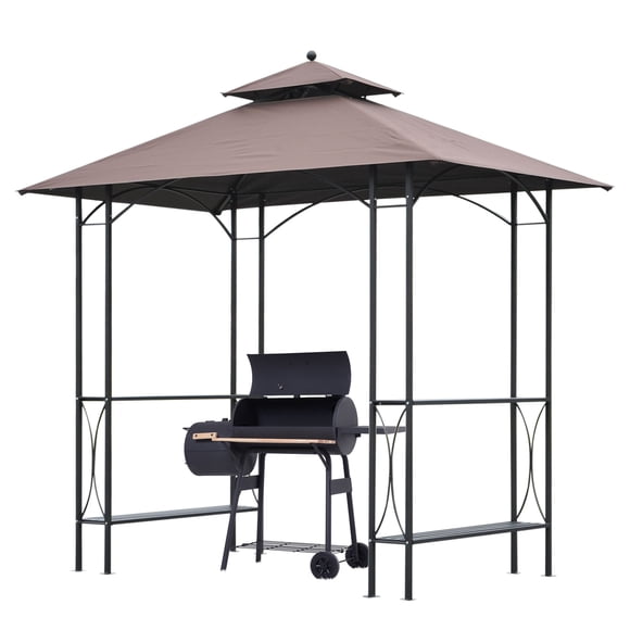 8x5ft Coffee Grill Gazebo with Shelves | Patio Grill Canopy Tent for Outdoor Kitchen | Weather-Resistant Steel & Polyester Shade